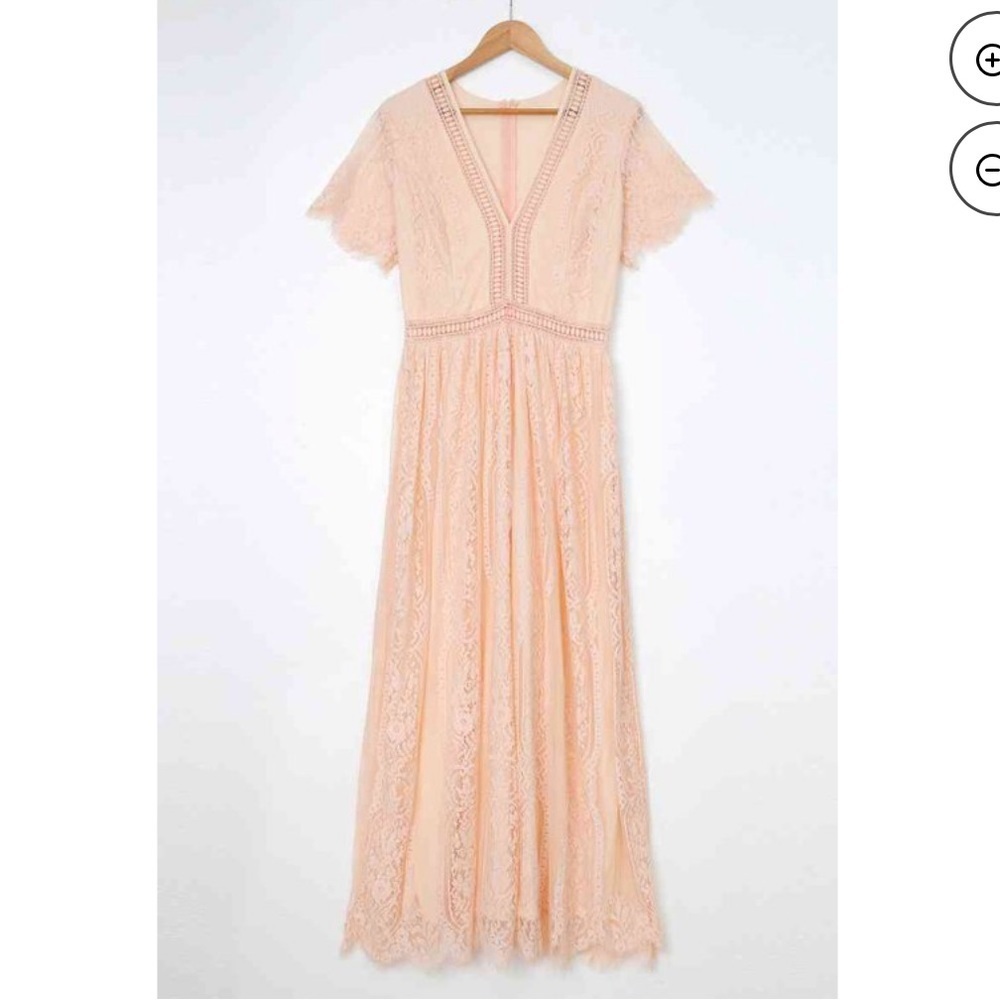 Handmade Light peach v neck lace dress